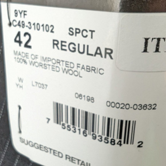 Claiborne 100% Wool Charcoal Pinstriped Suit Jacket Blazer 42 R New With Tags - Picture 9 of 13